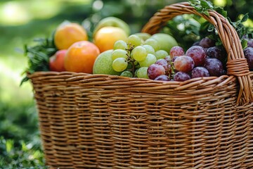 Wicker Basket Overflowing with Fresh Harvest of Summer Fruits, a Bounty of Nature and Food Abundance