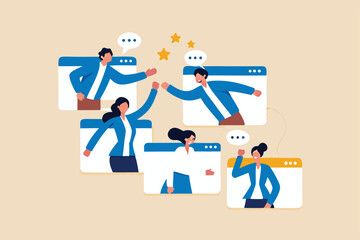 Online meeting, conference video to discuss work, team meeting or brainstorm for new idea, collaboration, teamwork or cooperation concept, businessman and businesswoman join meeting from computer.