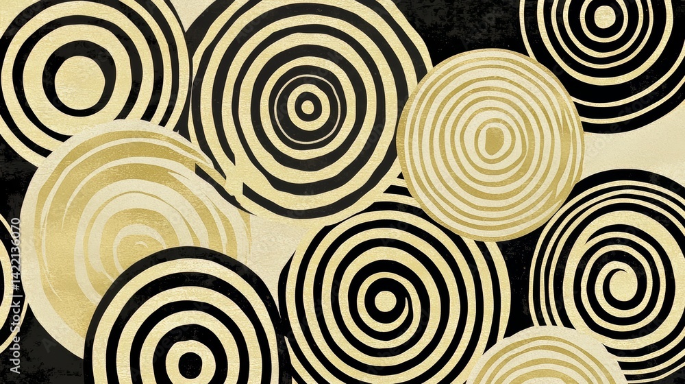 Poster black and gold pattern of circles. the circles are of different sizes and are arranged in a way that