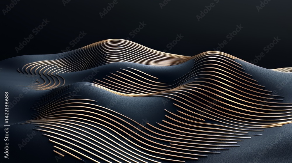 Leinwandbilder black and gold wave pattern with a gold color. the image is abstract and has a futuristic feel to it