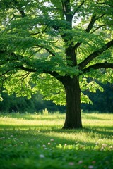 Obraz premium a close up of a tree in a field with a bench