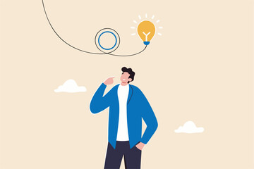 Rethink or think again to make change for better result, thinking new way to solve problem or make decisions, innovation idea to disruption concept, smart businessman rethink with lightbulb idea.