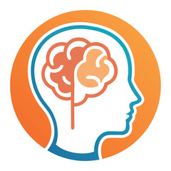 Generate an icon illustrating the human brain within a profile silhouette, shown in both outline and solid fill styles.