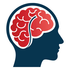 Generate an icon illustrating the human brain within a profile silhouette, shown in both outline and solid fill styles.