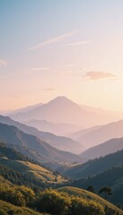 Obraz premium Serene Mountain Landscape at Dusk with Soft Pastel Sky Hues