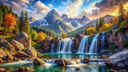 Majestic Mountain Waterfalls, Scenic Landscapes