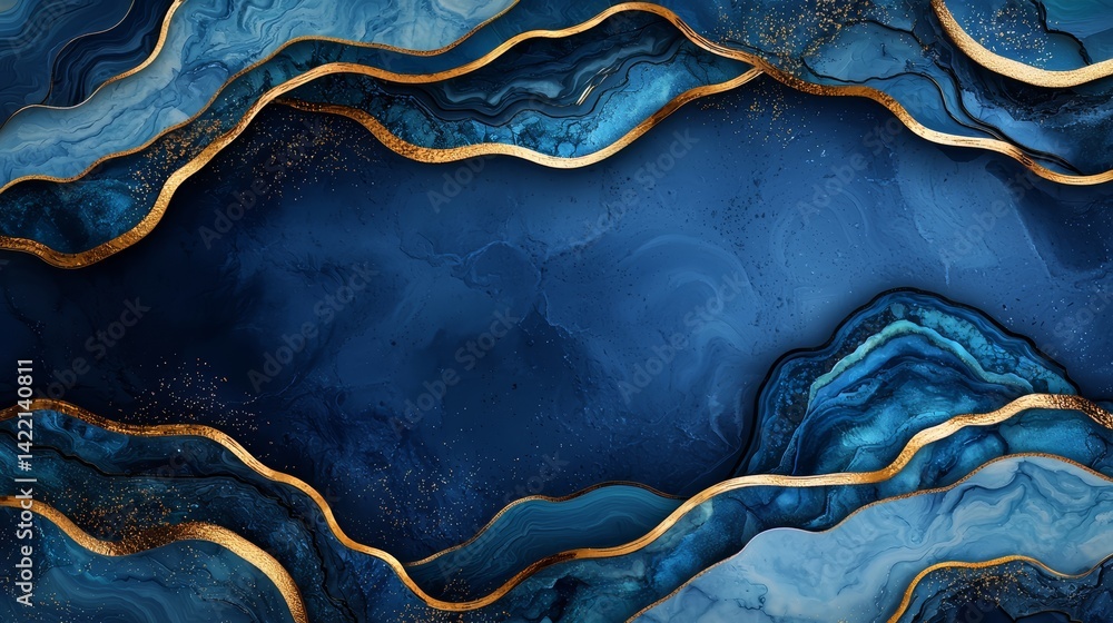 Poster Blue and gold background with a wave-like pattern. The blue and gold colors create a sense of depth and movement, while the wave pattern adds a dynamic and artistic touch