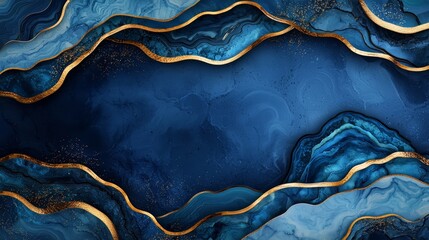 Blue and gold background with a wave-like pattern. The blue and gold colors create a sense of depth and movement, while the wave pattern adds a dynamic and artistic touch