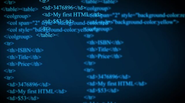 Computer programming code scroll animation.Code from the program scrolls continuously.A stream of programming commands flows down the monitor.