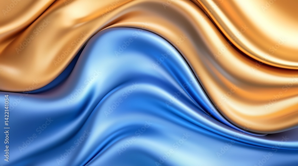 Poster Blue and gold fabric with a wave pattern. The blue and gold colors create a sense of harmony and balance