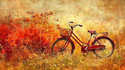 Naklejka premium Vintage Bicycle Surrounded by Autumn Foliage with Warm Tones