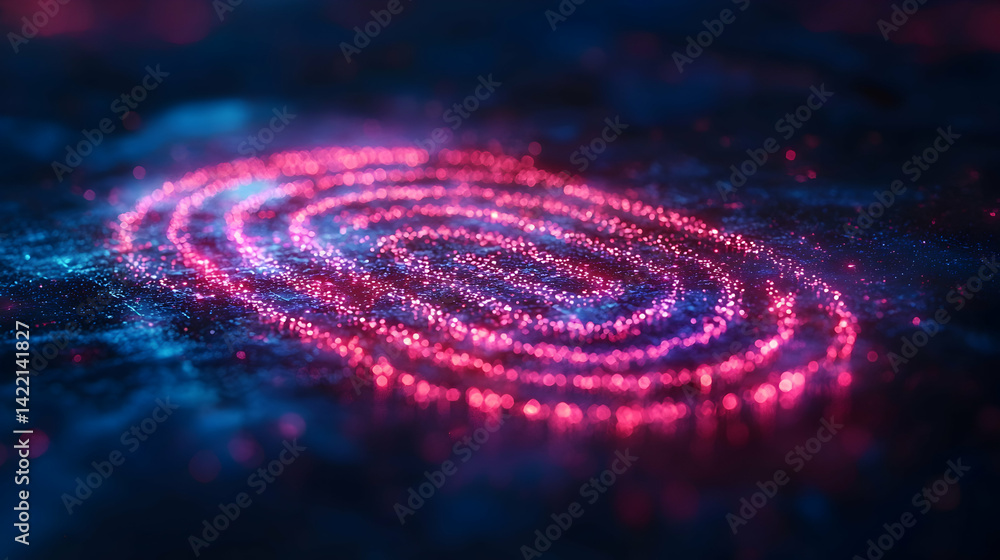 Poster abstract glowing digital fingerprint in pink and blue. use it for tech concepts data security or ide