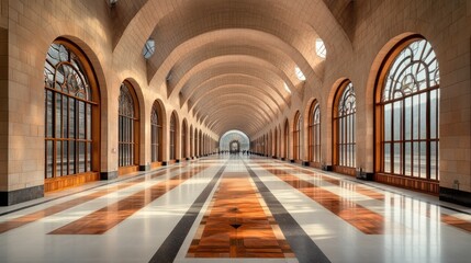 Fototapeta premium Grand arched hall with polished floors