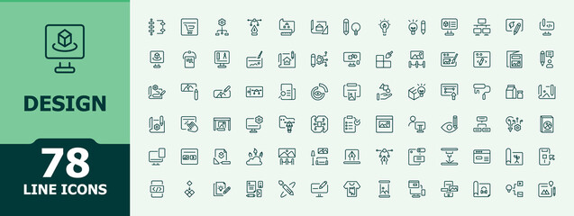 Design icon set. Thin UI icons. Contains such symbols as designer, artistic, idea, art, graphic, paint, drawing. Minimalist editable vector stroke. Creative modern icon collection.