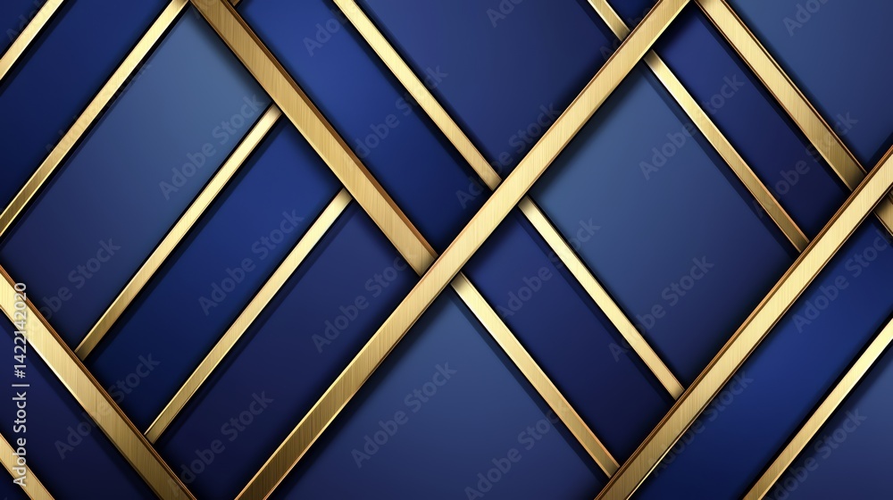 Leinwandbilder blue and gold patterned background with gold stripes. the blue and gold stripes are arranged in a wa
