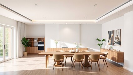 Fototapeta premium Modern Dining Room Interior with Blank Space for Design Concept