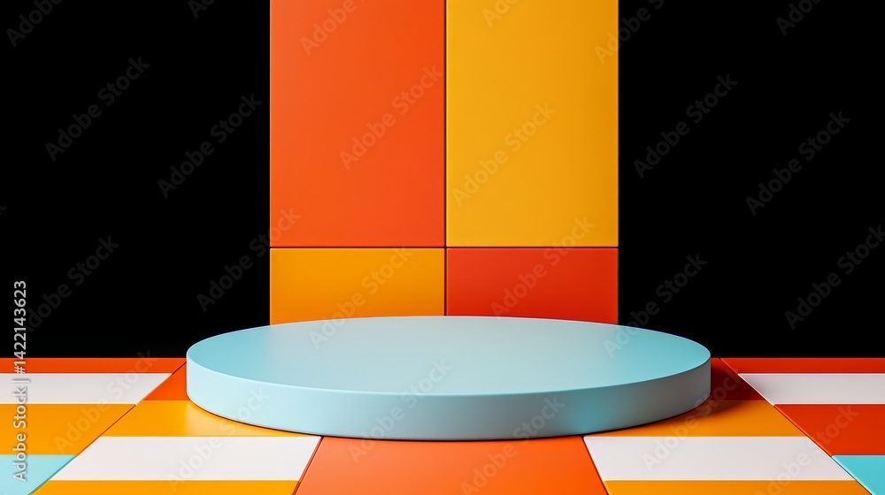 Aufkleber blue and orange stage with a black background. the stage is empty and the colors are bright and bold