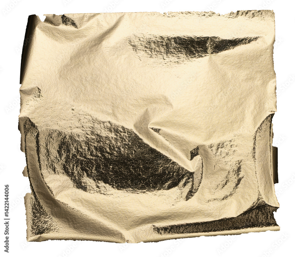 Poster gold foil texture with crinkled, wrinkled edges and shiny metallic surface. reflective luxury materi