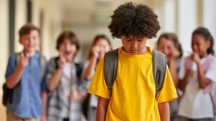 Sad student bullied at school by classmates