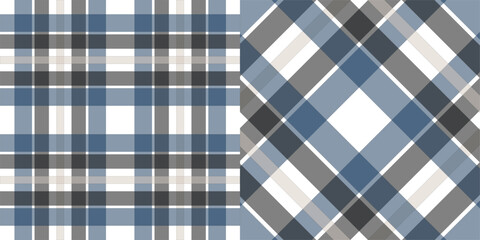Seamless plaid tartan pattern in straight and diagonal layouts - classic checkered fabric design for textile, fashion and digital use