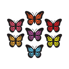Monarch butterfly silhouettes collection, vector illustration isolated on white background