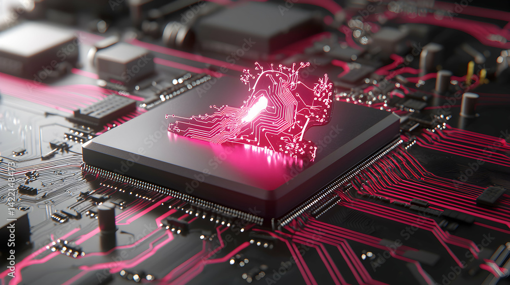 Aufkleber a glowing pink circuit board design. represents ai technology and data processing. suitable for tech