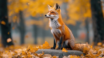 Autumn fox in park