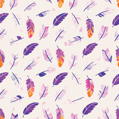 Seamless Floating Pastel Feathers Vector Pattern