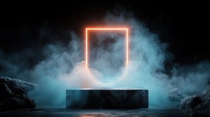 Neon rectangle, smoky pedestal