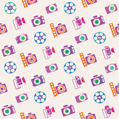 Obraz premium Seamless Pastel Vintage Camera Icons Pattern