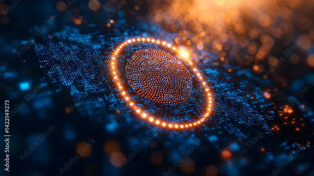 Poster a futuristic digital fingerprint concept. represents technology security and authentication. ideal f