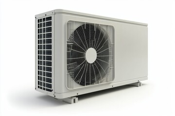 Fototapeta premium Air conditioner outdoor unit isolated on white background showing modern HVAC equipment for climate control systems