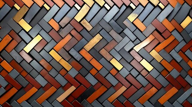 Abstract Herringbone Pattern of Multicolored Bricks