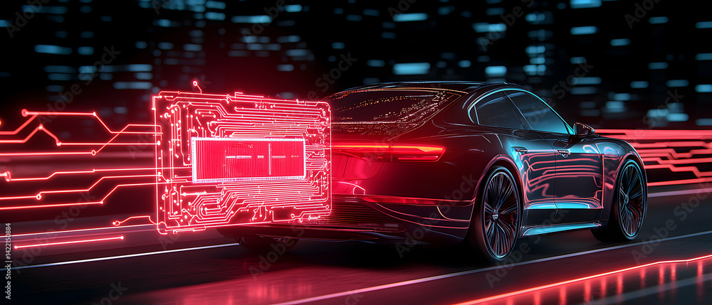 Aufkleber a futuristic car concept with a glowing circuit board representing autonomous technology. this image