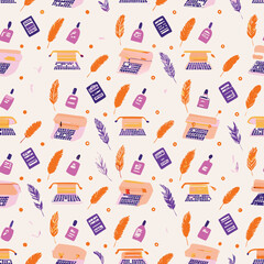 Seamless Vintage Pastel Typewriters and Letters Pattern