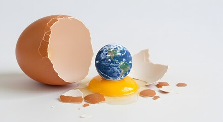 Cracked Egg with Earth Globe on Yolk