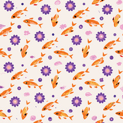 Fototapeta premium Seamless Serene Pastel Koi Ponds Vector Pattern