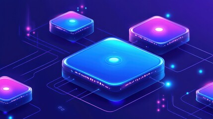 Modern, futuristic data storage cubes illustrate networked digital architecture.