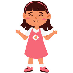 Cheerful Cartoon Girl with Open Arms
