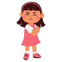 Angry Little Girl Cartoon Character with Arms Crossed
