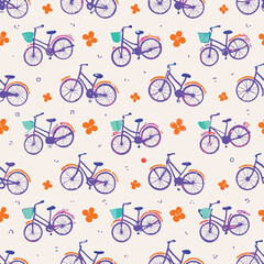 Fototapeta premium Seamless Romantic Vintage Pastel Bicycles Pattern