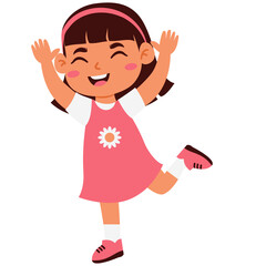 Joyful Child Celebration: Happy Girl Raising Hands