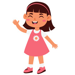 Cheerful Cartoon Girl Waving