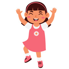 Joyful Girl Celebration: Cartoon Character Illustration