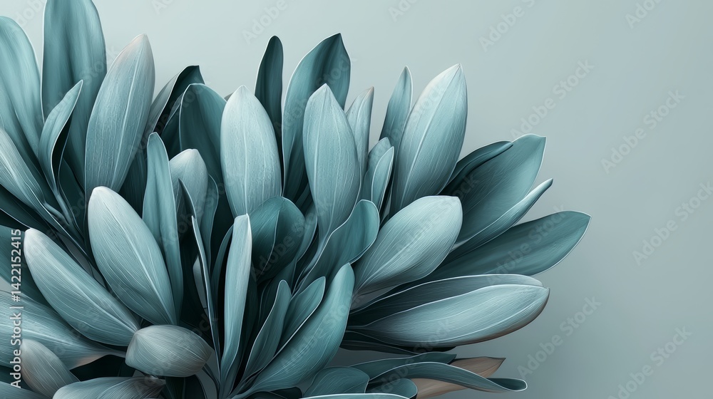 Aufkleber blue flower with green leaves is the main focus of the image. the blue color of the flower and leave