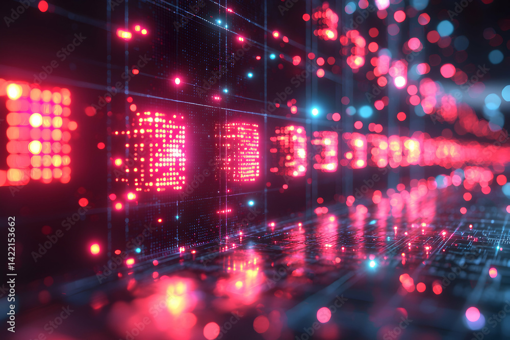 Fototapete an abstract digital data visualization with glowing red and blue lights. ideal for tech websites pre