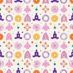 Holistic Pastel Yoga Mandalas and Symbols Vector Pattern