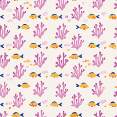 Muted Pastel Coral Reef Scene Pattern