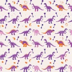 Educational Pastel Dinosaur Skeletons Vector Pattern