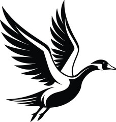 Flying duck silhouette, flying duck on white background